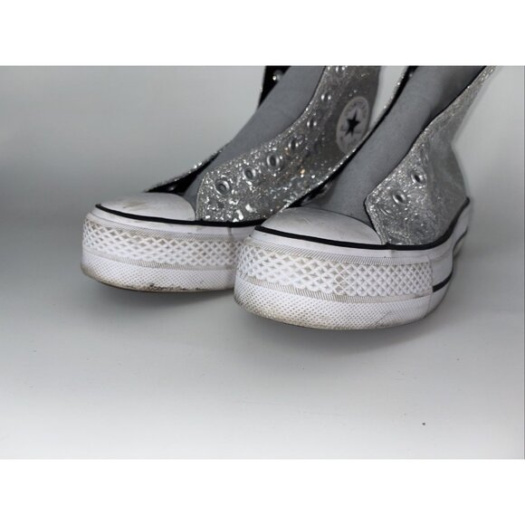 Converse CTAS Lift HI Silver/Black/White 572043C -SZ 8 EU39 Glitter Leopard - Picture 5 of 8